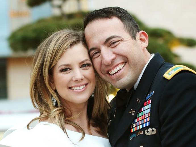 Brianna Keilar in wedding dress with her husband, Fernando Lujan